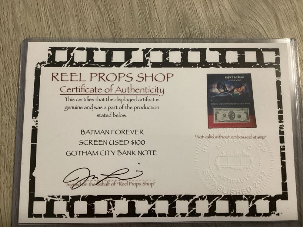 Batman Forever Screen Used Gotham City Bank Note  action figure collectible - Main Image 2