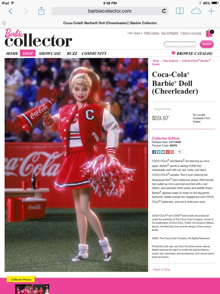 Coca Cola Cheerleader Barbie  (Coca Cola) action figure collectible - Main Image 2