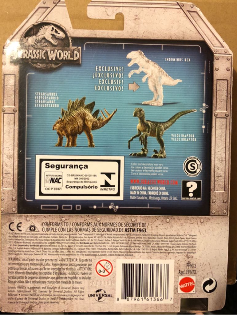 Stegosaurus, Velociraptor, & Indominus Rex - FPN73  (Jurassic World) action figure collectible [Barcode 887961613667] - Main Image 2