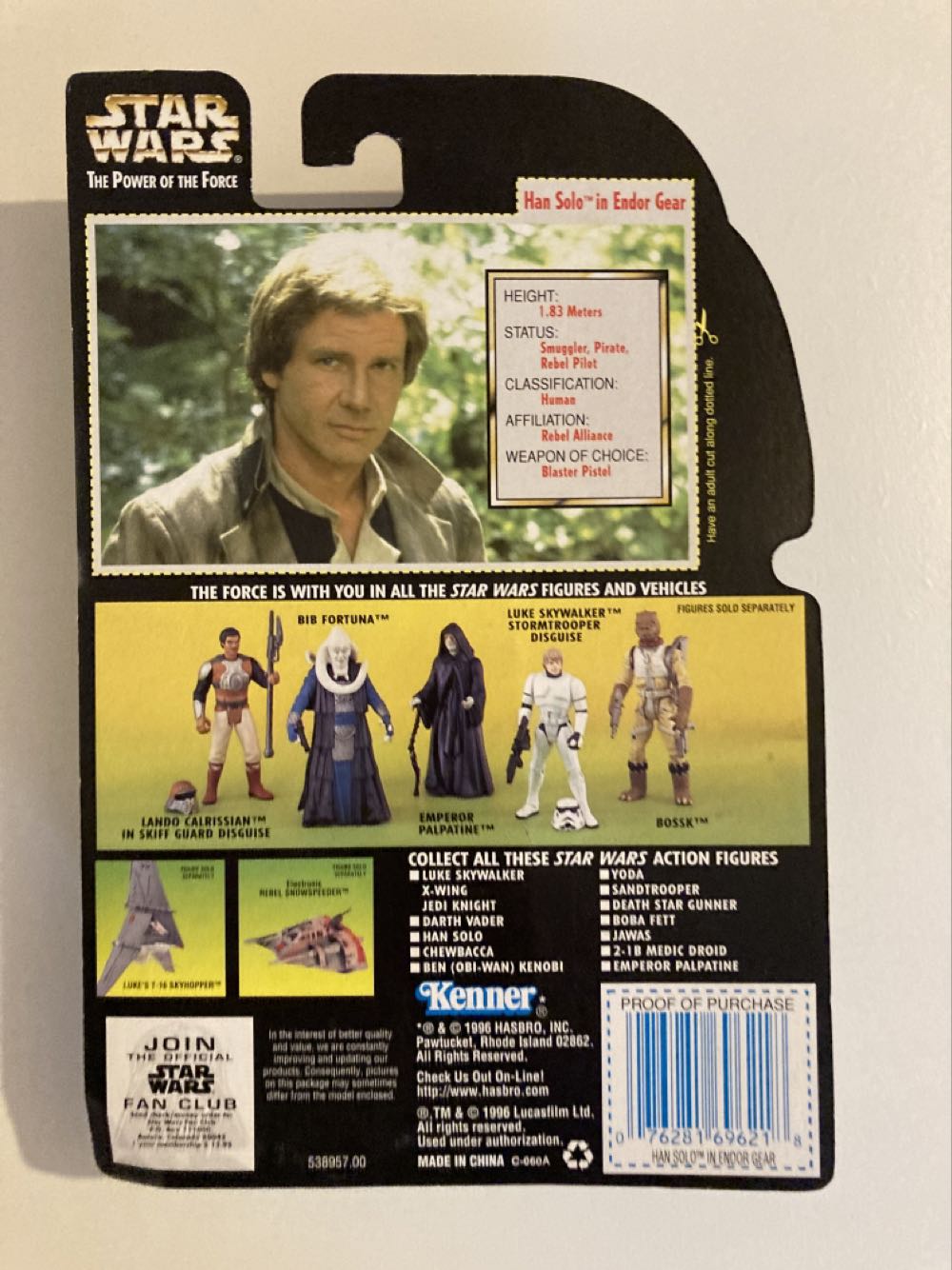 Han Solo in Endor Gear With Blaster Pistol - Kenner (Star Wars The Power Of The Force (Green Card)) action figure collectible [Barcode 076281696218] - Main Image 2