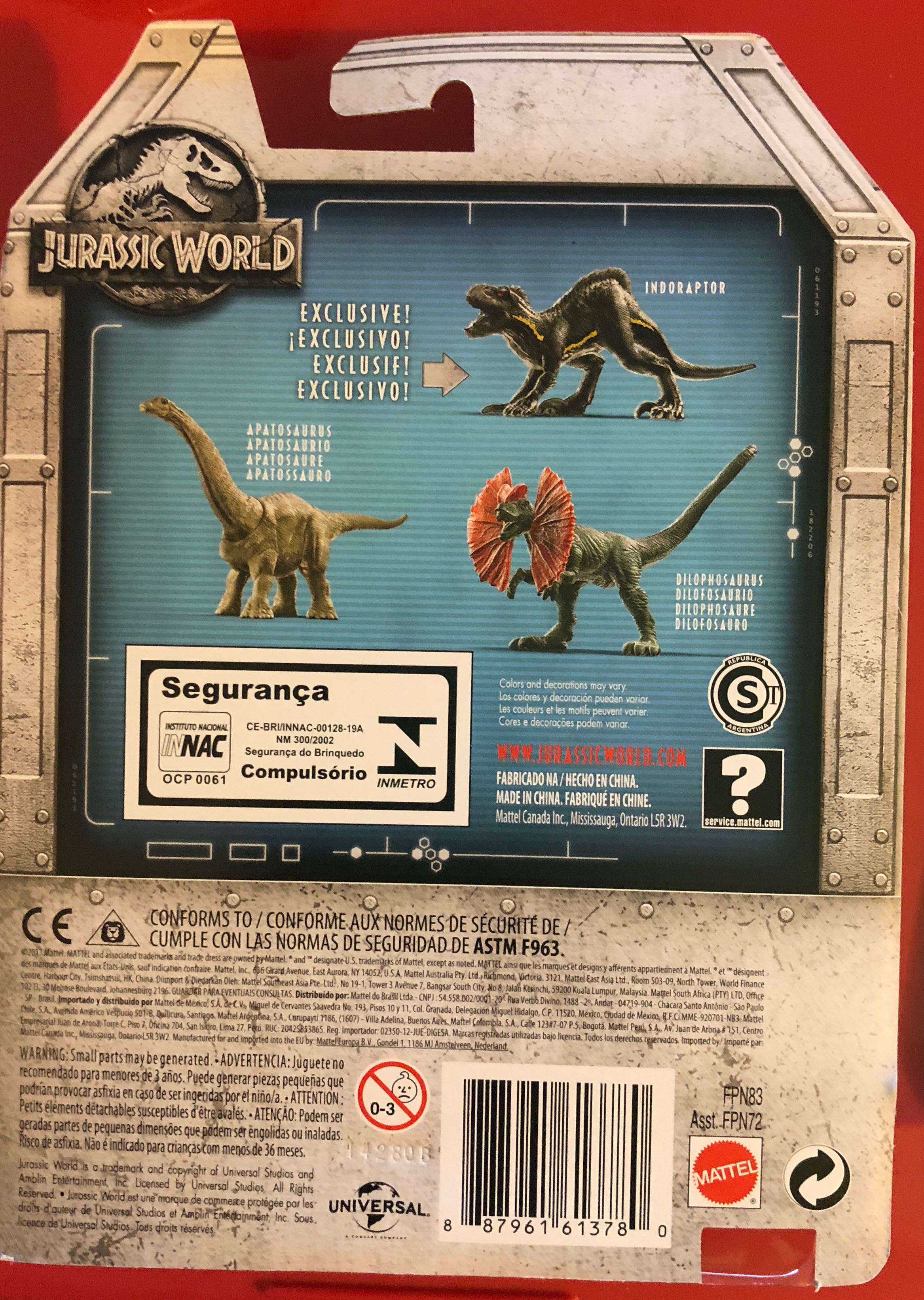 Dilophosaurus, Apatosaurus, Indoraptor - FPN83 - Mattel (Jurassic World) action figure collectible [Barcode 887961613780] - Main Image 2