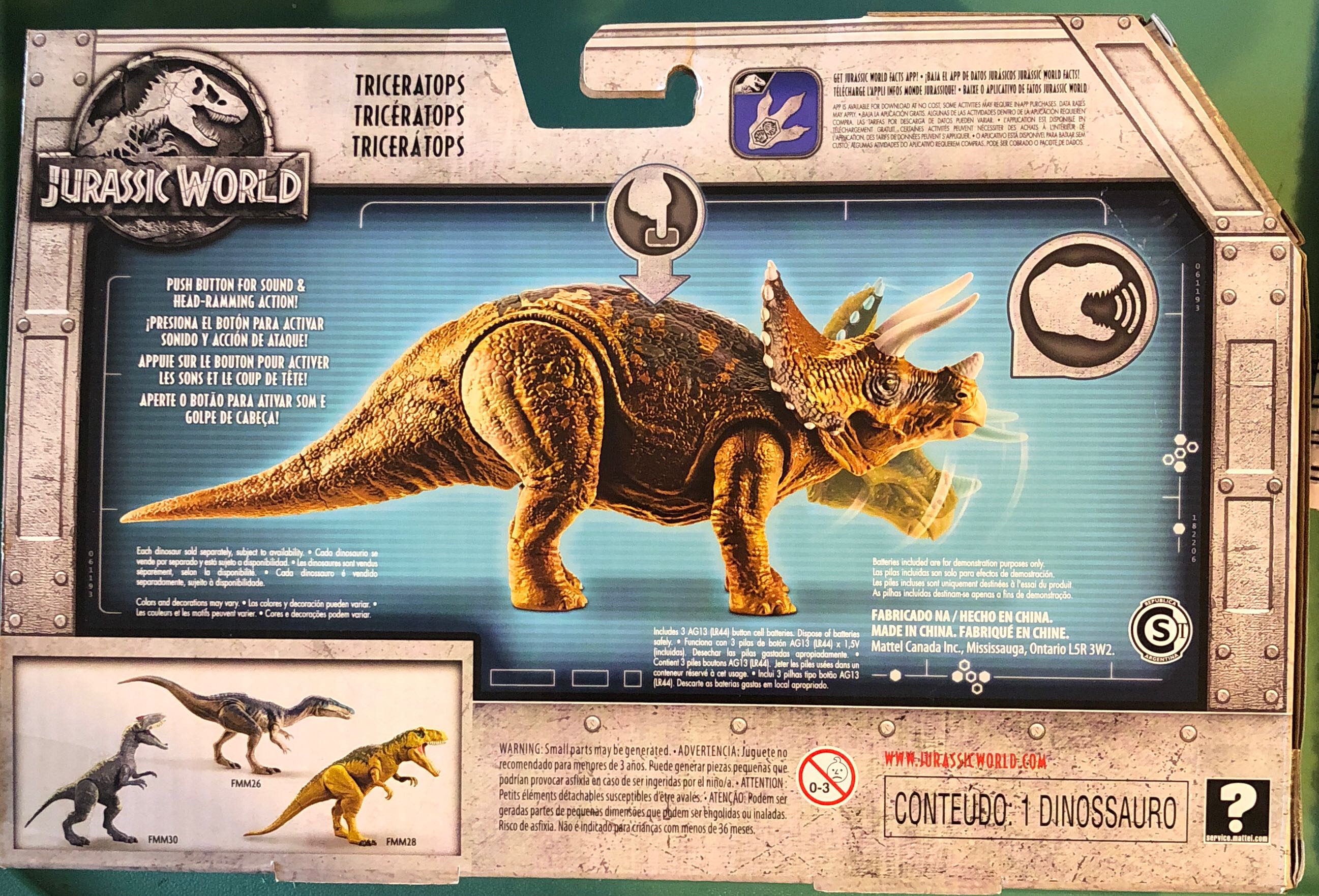 Triceratops  - Mattel (Jurassic World) action figure collectible [Barcode 887961576825] - Main Image 2