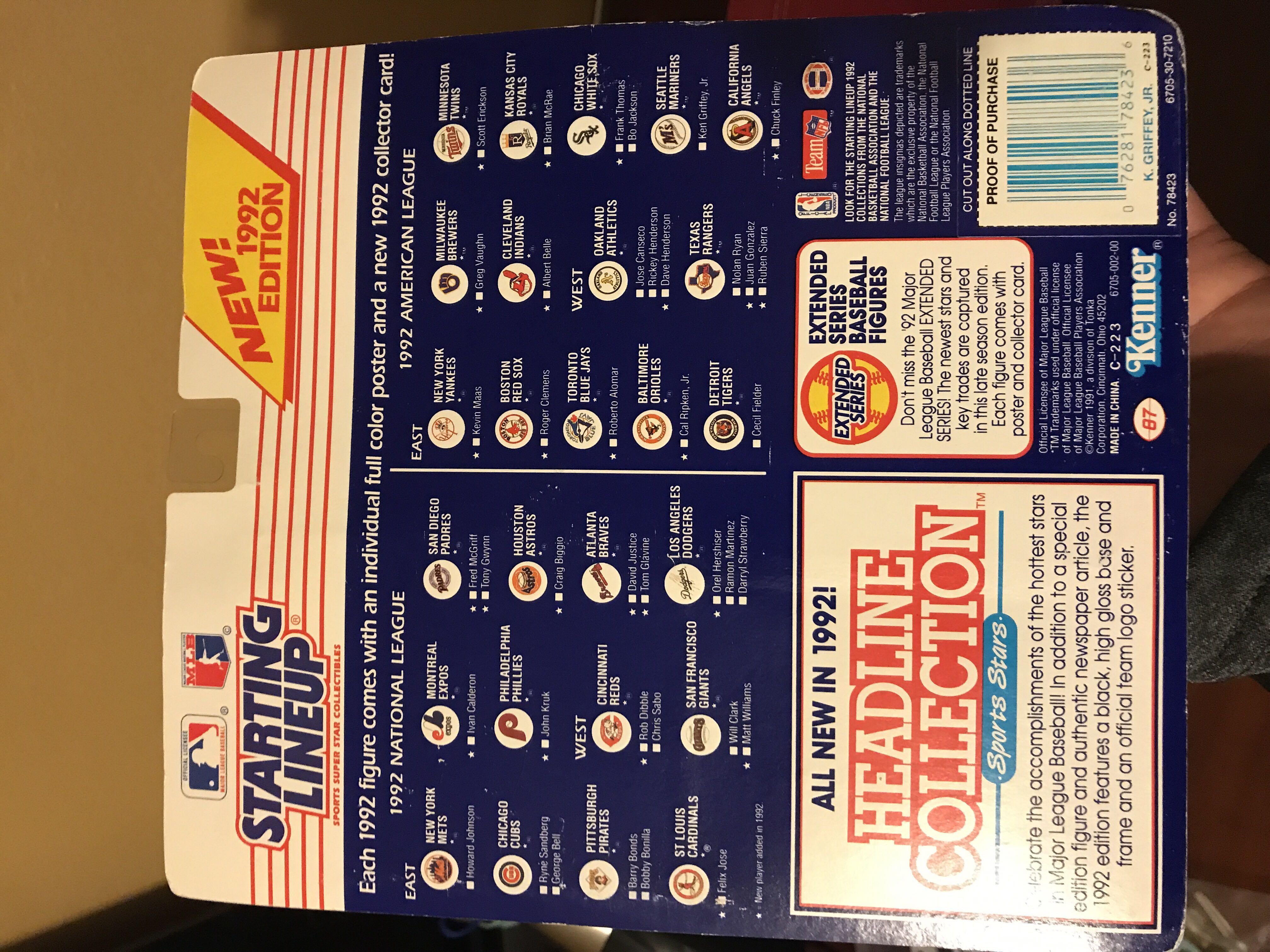 Starting Lineup 1992 Ken Griffey Jr. - Hasbo / Kenner (Starting Lineup Baseball) action figure collectible [Barcode 076281784236] - Main Image 2