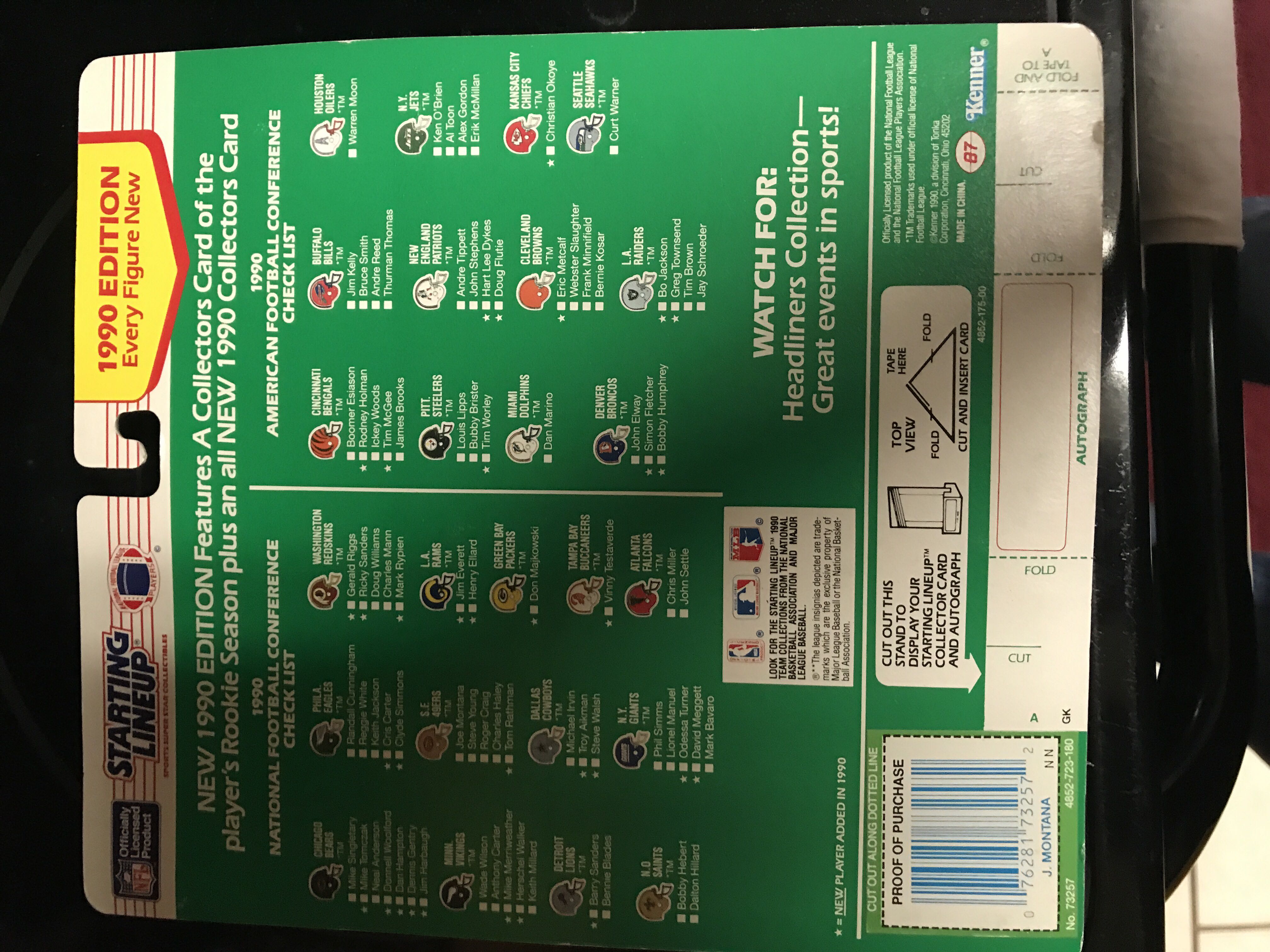 Starting Lineup 1990 Joe Montana - Hasbo / Kenner (Starting Lineup Football) action figure collectible [Barcode 076281732572] - Main Image 2