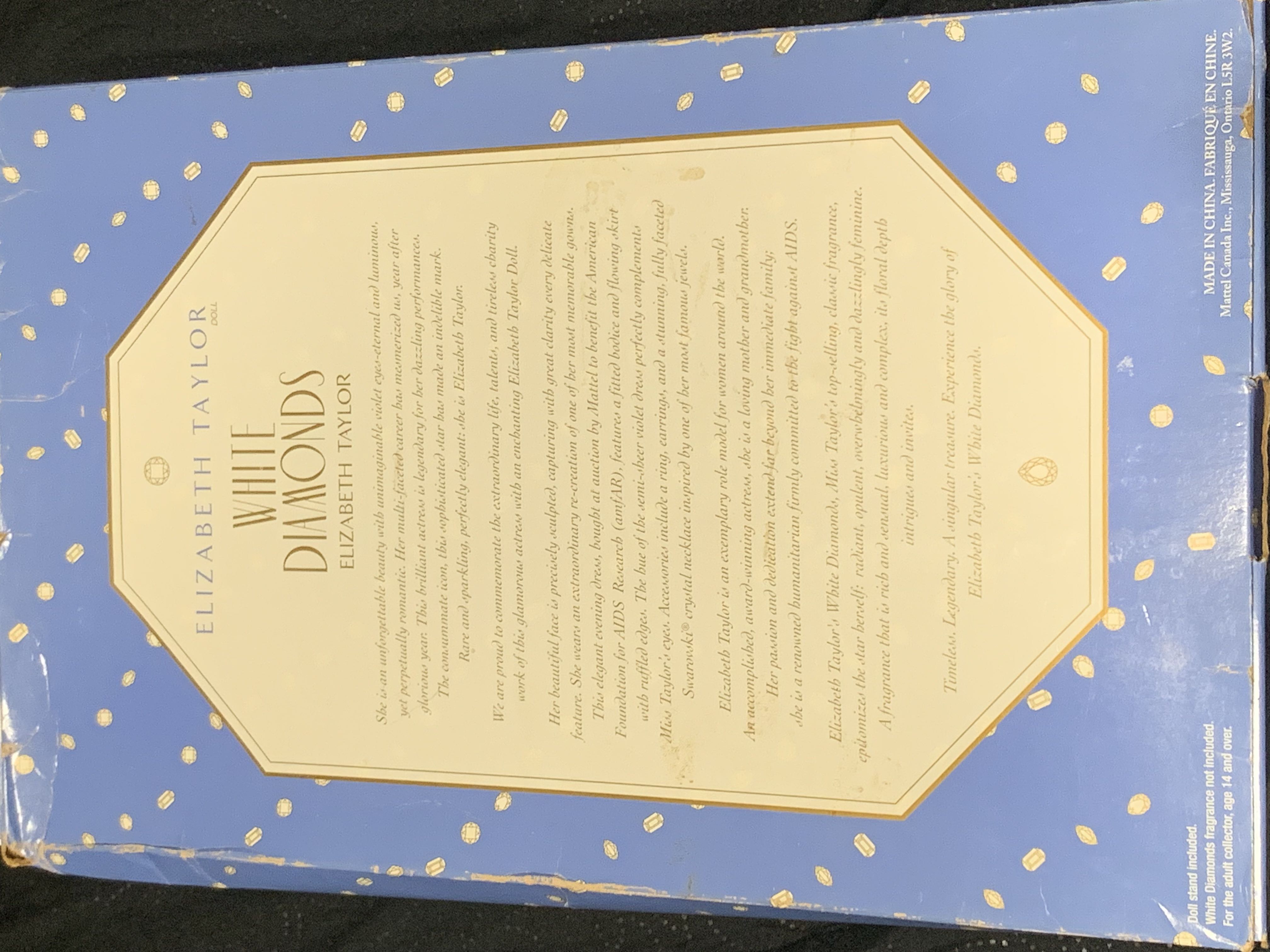 Elizabeth Taylor Barbie White Diamonds - Mattel action figure collectible [Barcode 719346438230] - Main Image 2