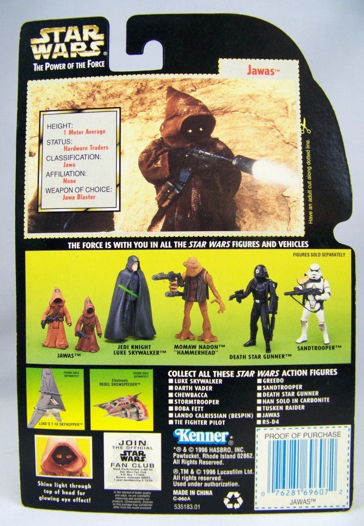 Jawas With Glowing Eyes And Blaster Pistols - Kenner (Star Wars The Power Of The Force (Green Card)) action figure collectible [Barcode 076281696072] - Main Image 2