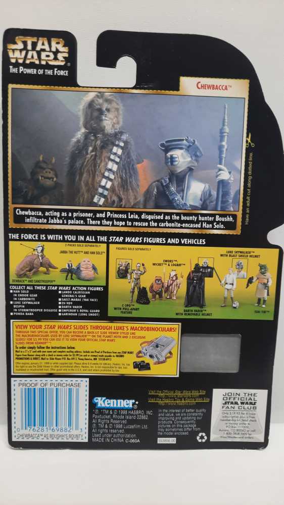 Carded Signed. The Power Of The Force. Chewbacca (Boushh’s Bounty) Signed Peter Mayhew. - Hasbro / Kenner (Power of The Force 2) action figure collectible [Barcode 076281698823] - Main Image 2