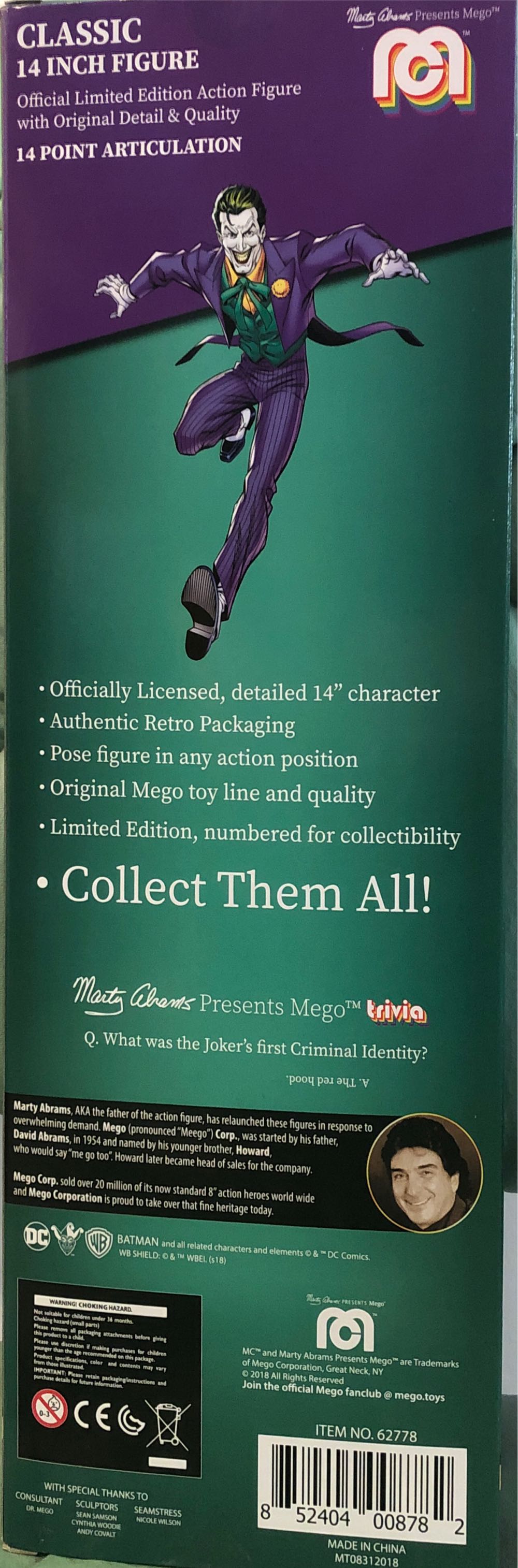 The Joker - Mego (Justice League) action figure collectible [Barcode 852404008782] - Main Image 2