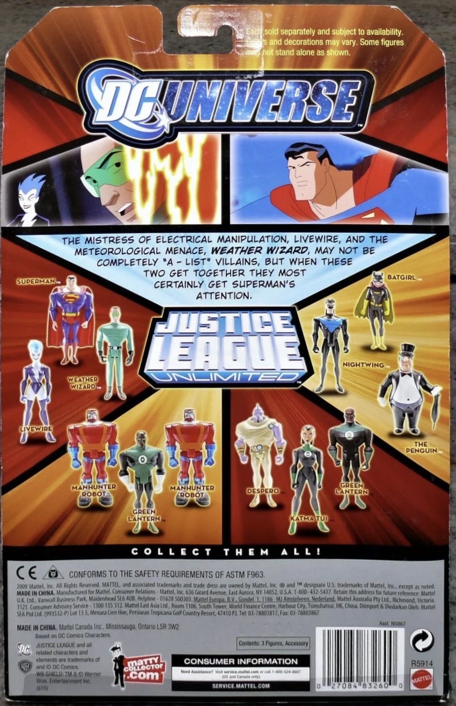 JLU 3-Pack Livewire Superman Weather Wizard - Mattel (Justice League Animated) action figure collectible [Barcode 027084832600] - Main Image 2