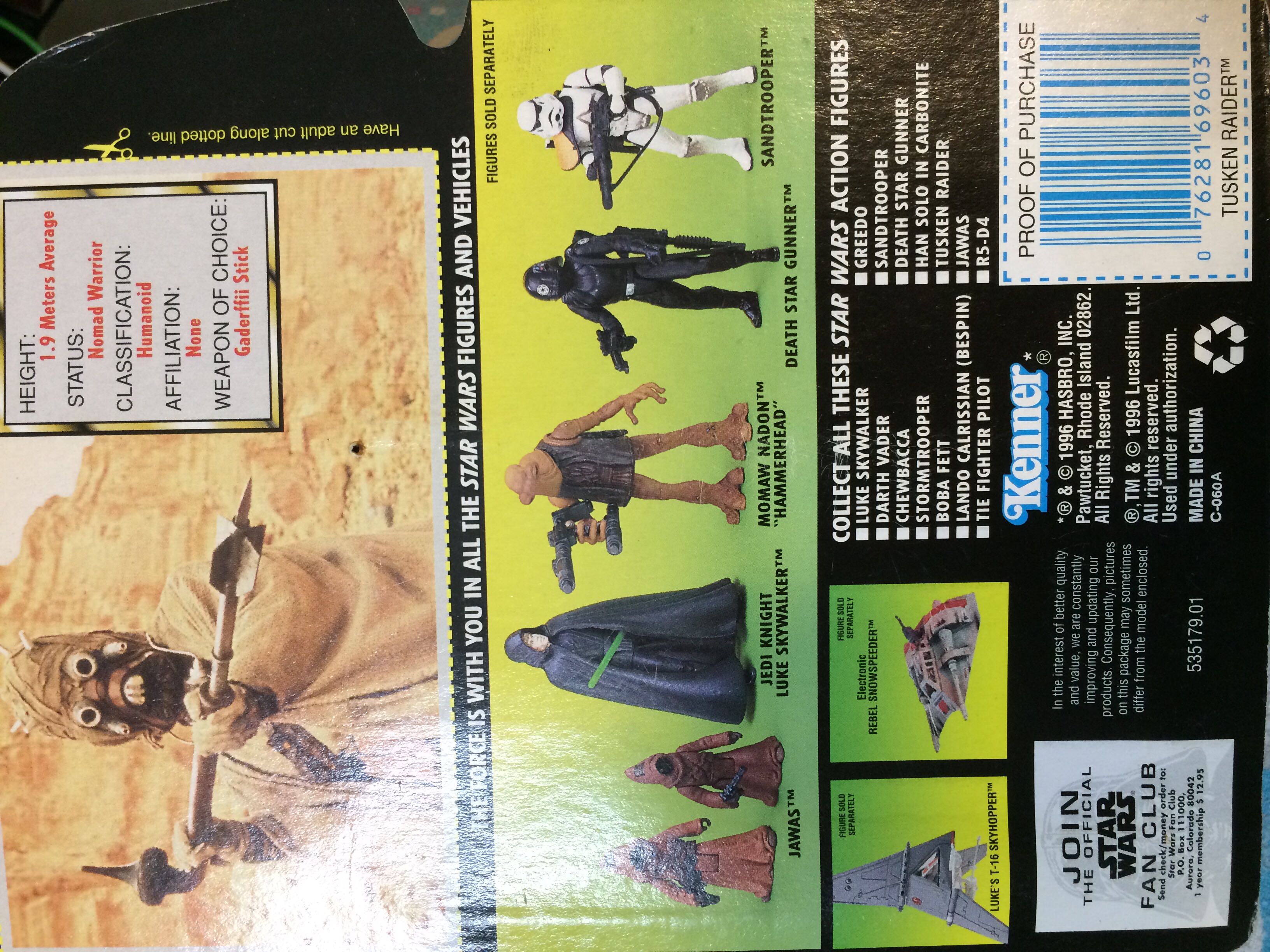Tusken Raider Green Card - Kenner (Star Wars The Power Of The Force (Green Card)) action figure collectible [Barcode 076281696034] - Main Image 2