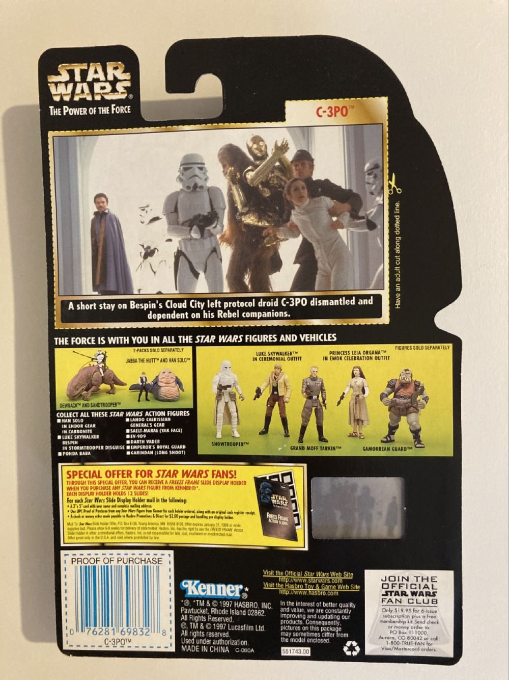 C-3PO (Realistic Metalized Body & Cargo Net) - Kenner (Star Wars: POTF: FF: 3”) action figure collectible [Barcode 076281698328] - Main Image 2