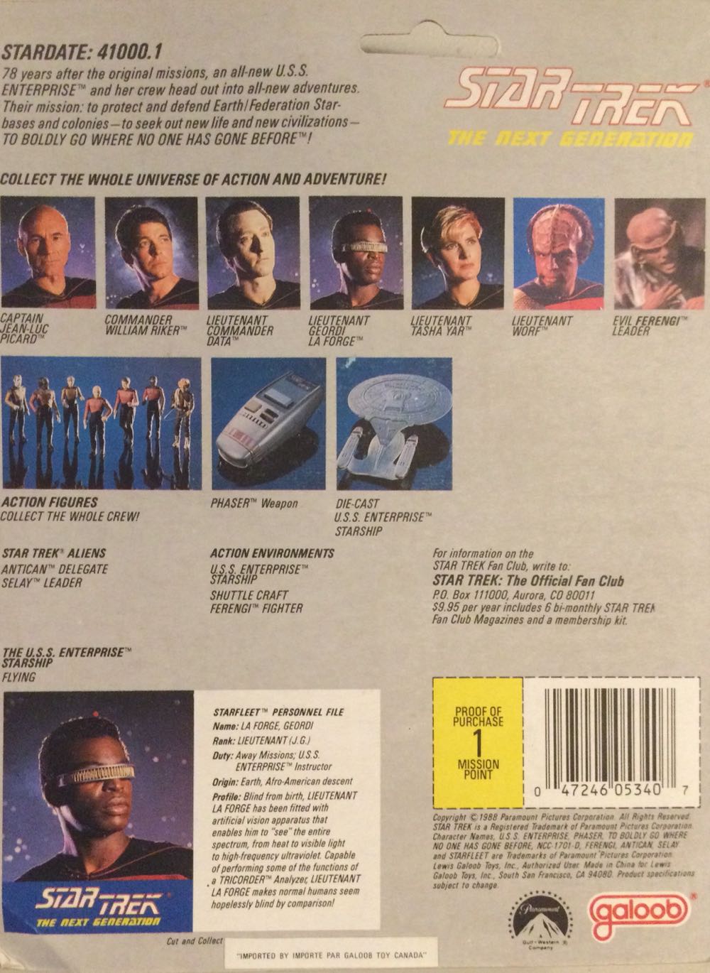 Star Trek TNG - Lt Geordi La Forge - Galoob (Star Trek) action figure collectible [Barcode 047246053407] - Main Image 2