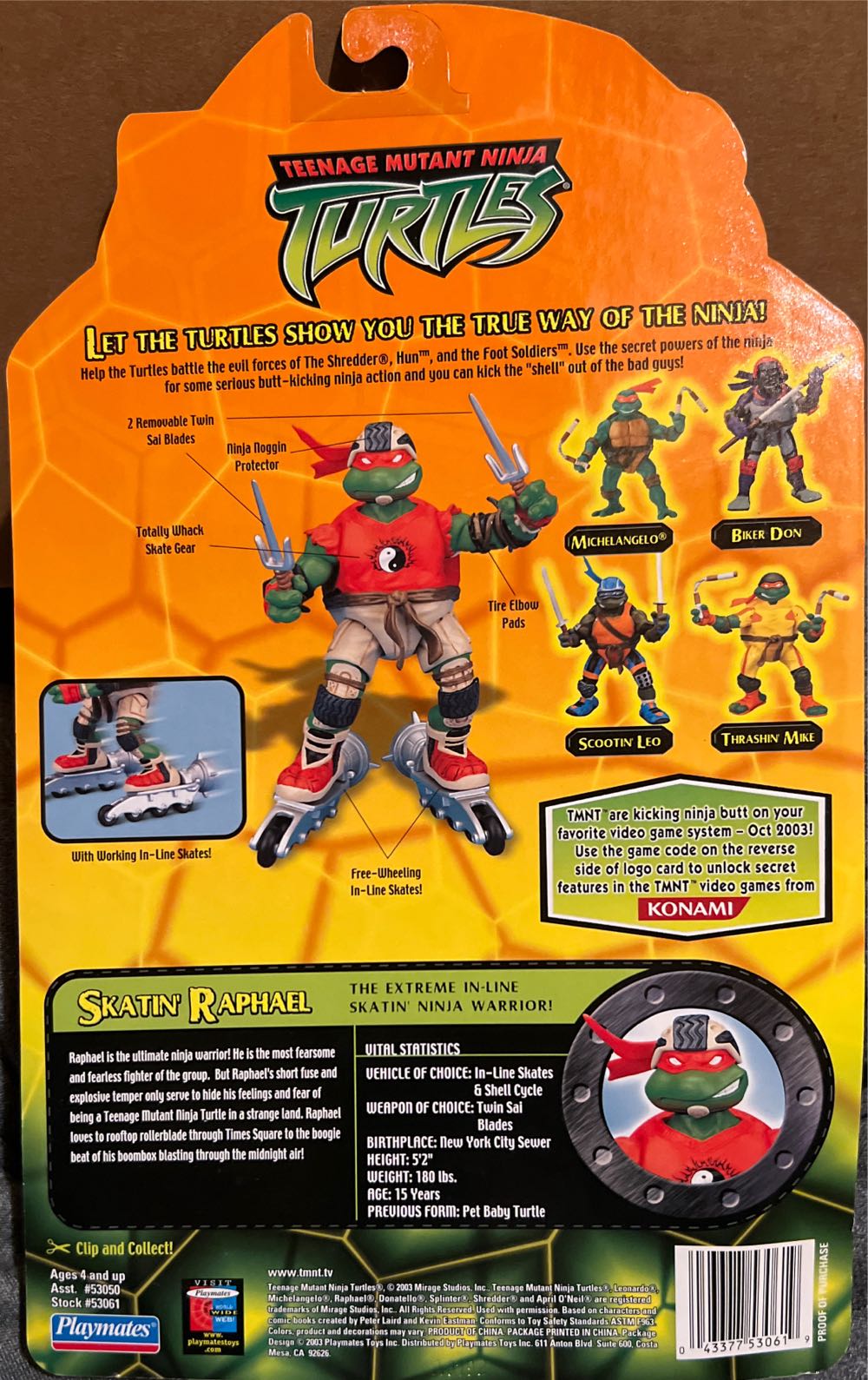 Skatin’ Raphael - Playmates (Teenage Mutant Ninja Turtles (2002)) action figure collectible [Barcode 043377530619] - Main Image 2