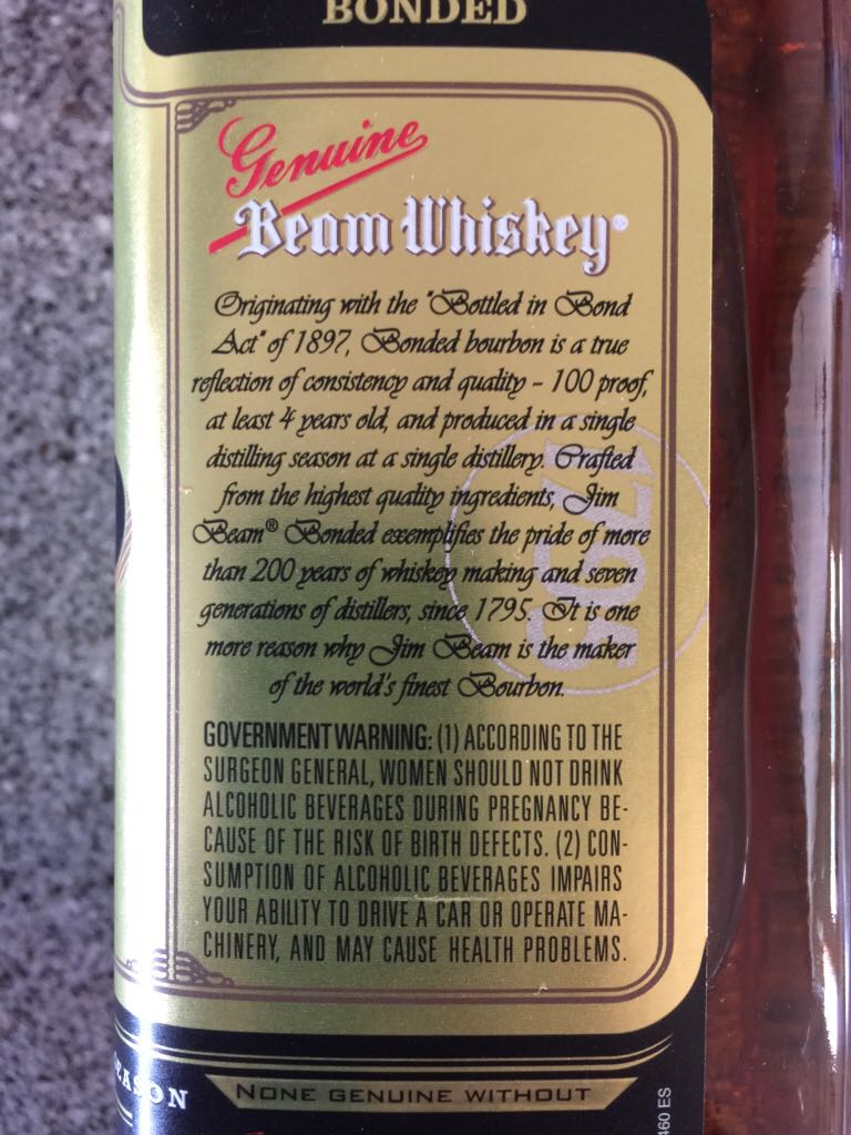 Jim Beam Bonded - Jim B.Beam Distilling Co. (750 mL) alcohol collectible [Barcode 080686008026] - Main Image 2