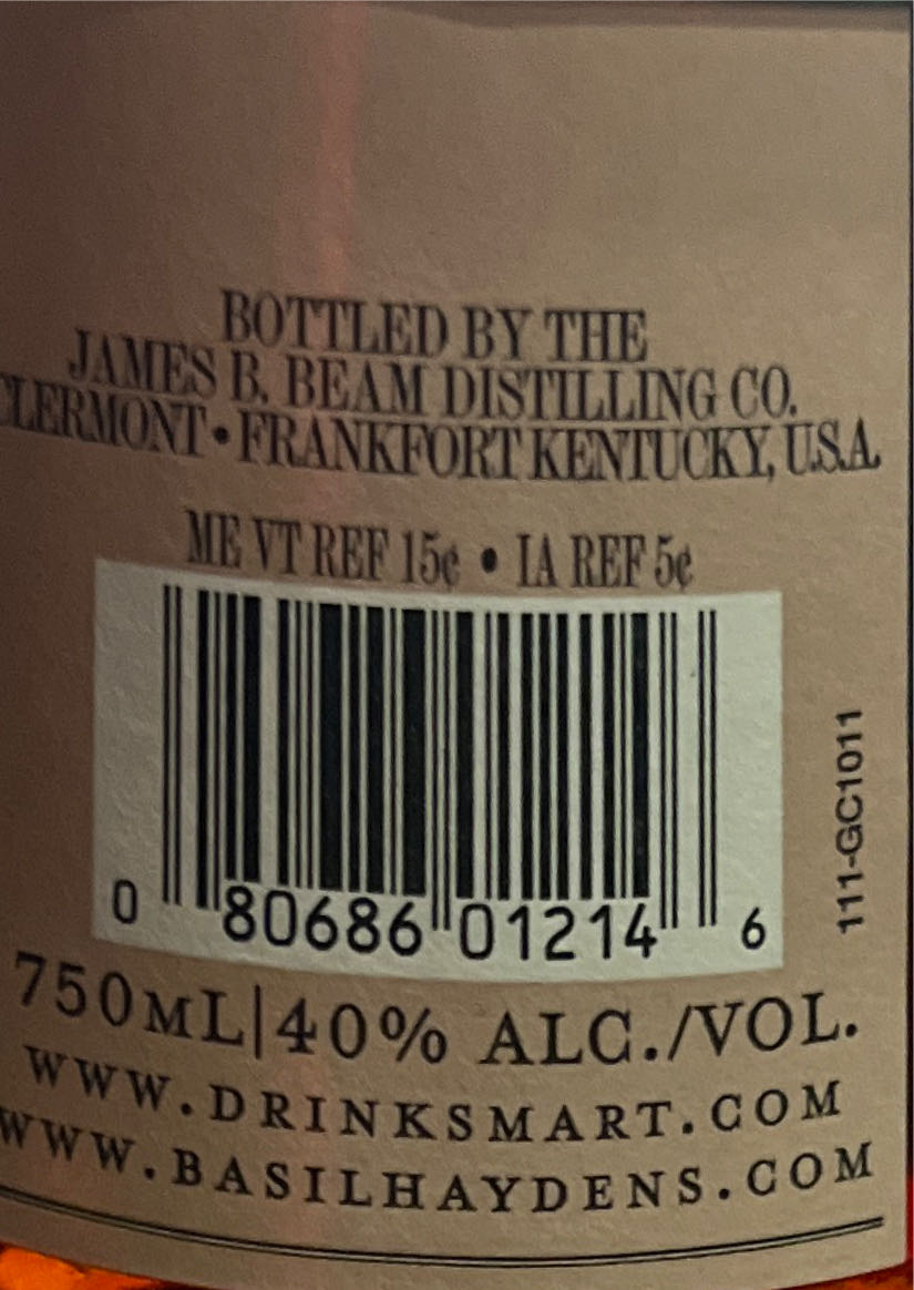 Rye Whiskey - Basil Hayden Dark Rye - Jim B.Beam Distilling Co. (750 mL) alcohol collectible [Barcode 080686012146] - Main Image 3