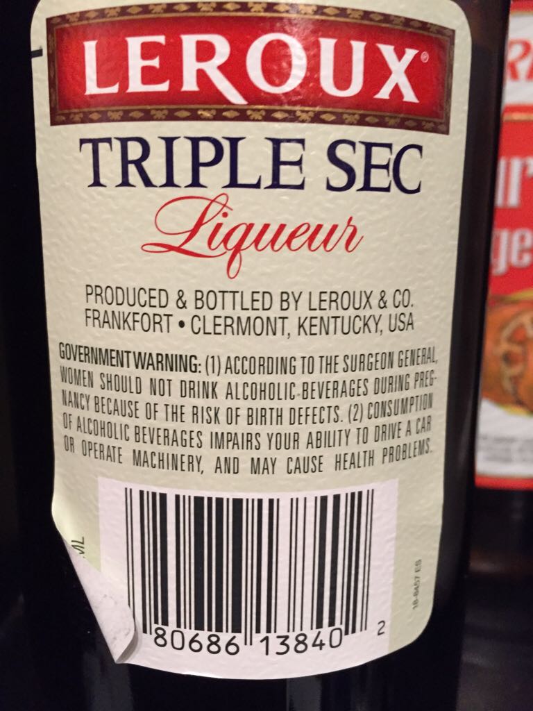 Triple Sec Liquor - Leroux (750 mL) alcohol collectible [Barcode 080686138402] - Main Image 2