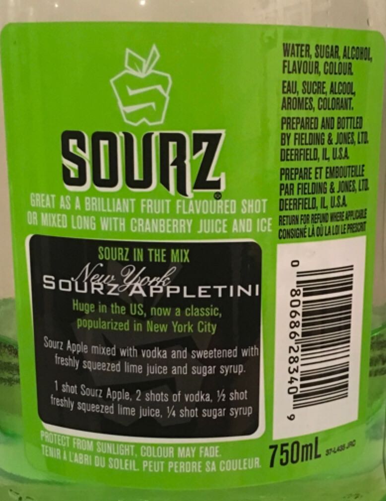 Sourz Apple  - Beam Spain (750 mL) alcohol collectible [Barcode 080686283409] - Main Image 2