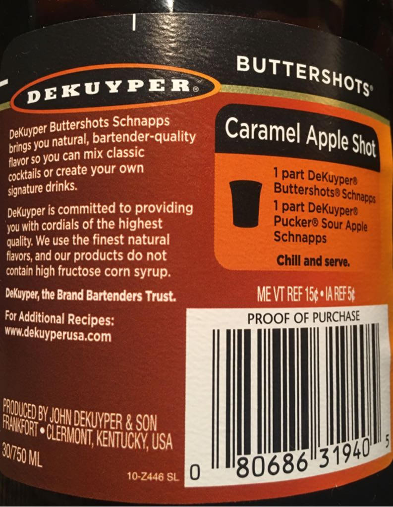 DeKuyper Buttershots Schnapps - Dekuyper & Son (750 mL) alcohol collectible [Barcode 080686319405] - Main Image 2