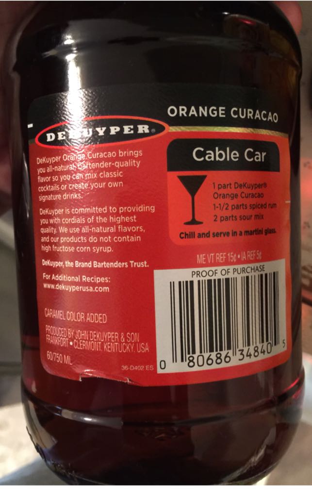 Dekuyper Orange Curaçao  - Dekuyper (750 mL) alcohol collectible [Barcode 080686348405] - Main Image 2
