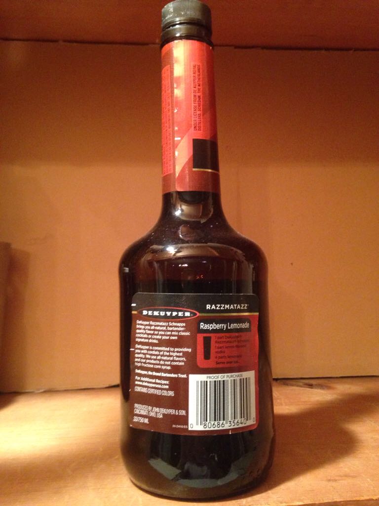 Dekuyper Razzmatazz - Dekuyper (750mL) alcohol collectible [Barcode 080686356400] - Main Image 2
