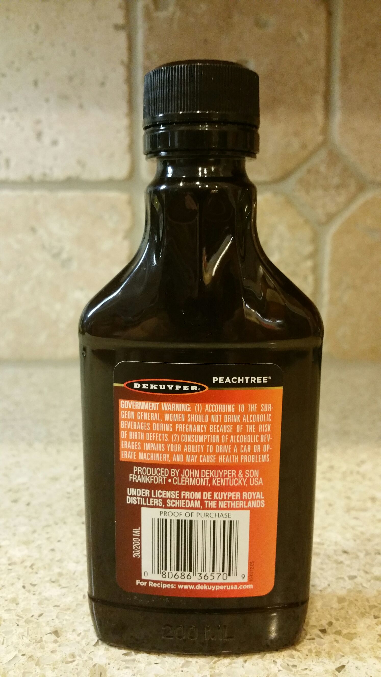 Dekuyper Peachtree - John Dekuyper & Son (200 mL) alcohol collectible [Barcode 080686365709] - Main Image 2