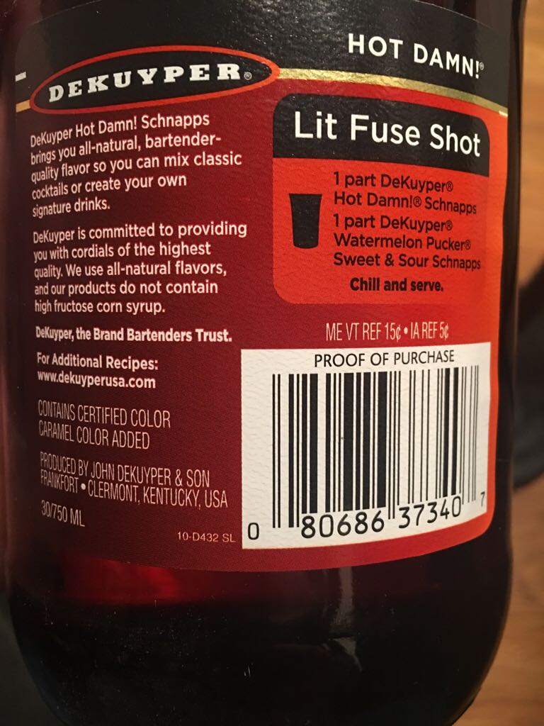 Hot Damn! - John Dekuyper & Son (750 mL) alcohol collectible [Barcode 080686373407] - Main Image 2