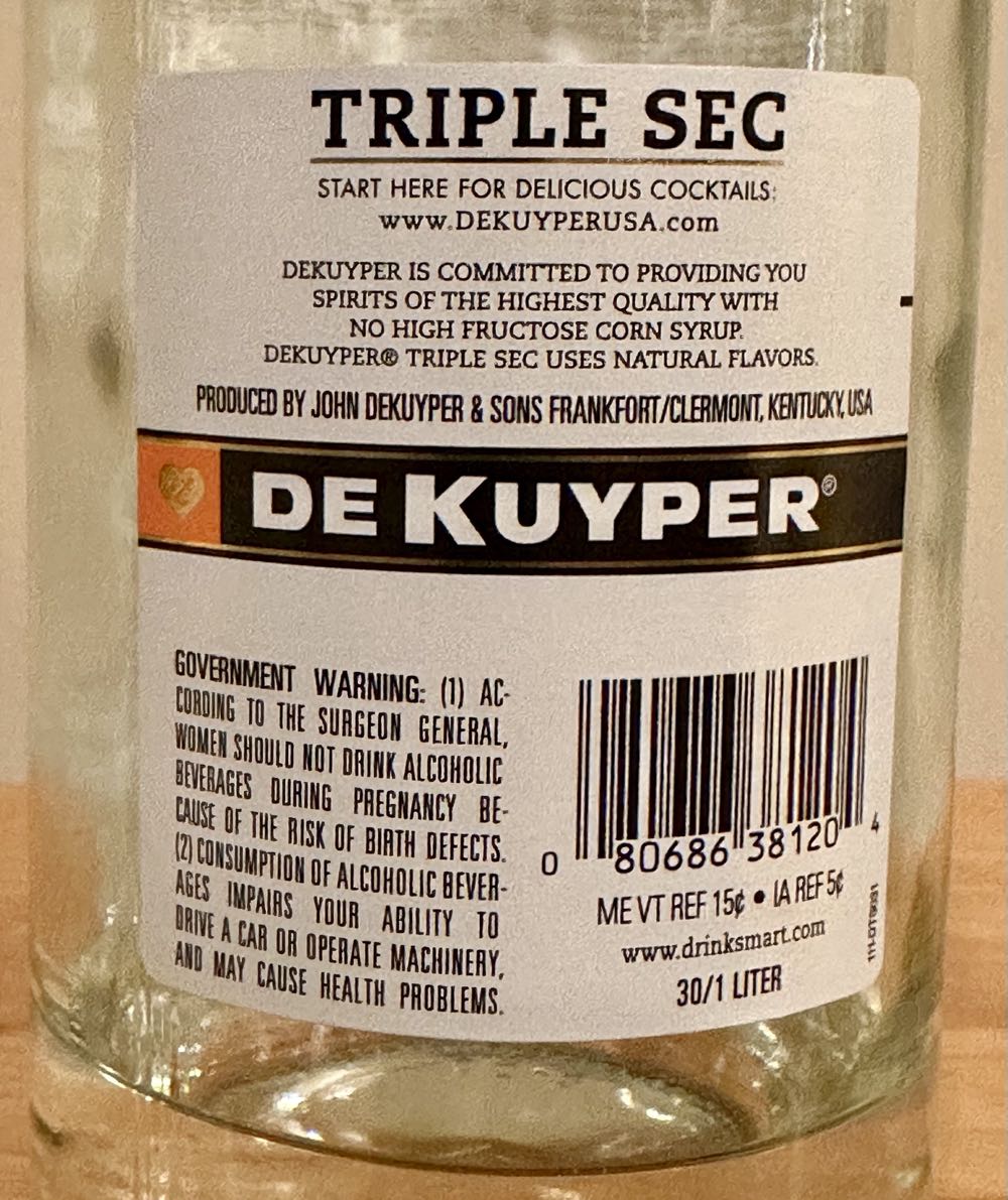 Dekuyper Triple Sec Liqueur - John DeKuyper & Sons, Clermont, KY (1 L) alcohol collectible [Barcode 080686381204] - Main Image 2
