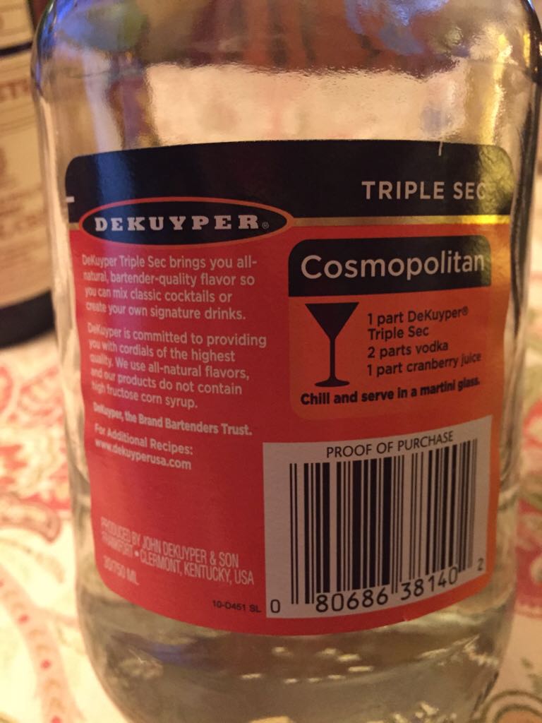 Triple Sec - Dekuyper (750 mL) alcohol collectible [Barcode 080686381402] - Main Image 2