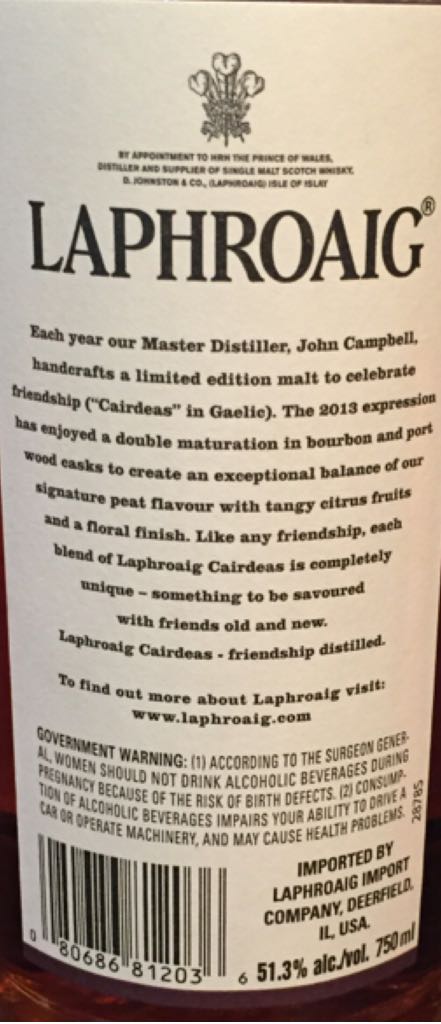 Laphroaig Cairdeas Port Wood - Laphroaig (750 mL) alcohol collectible [Barcode 080686812036] - Main Image 2