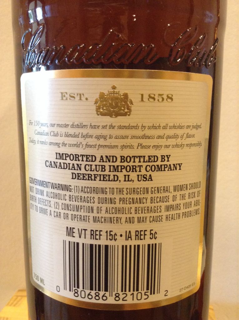 Canadian Club - Canadian Club Import Company (750 mL) alcohol collectible [Barcode 080686821052] - Main Image 2
