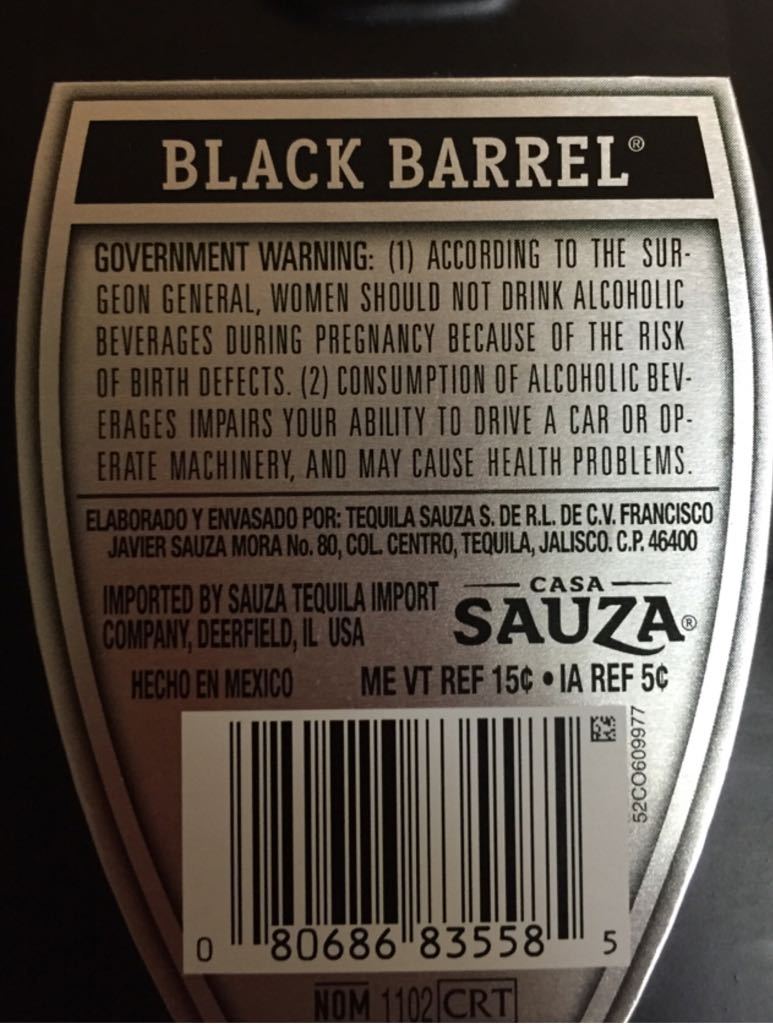 Hornitos Black Barrel Tequila - Tequila Sauza, S.A. De C.V. (750 mL) alcohol collectible [Barcode 080686835585] - Main Image 2