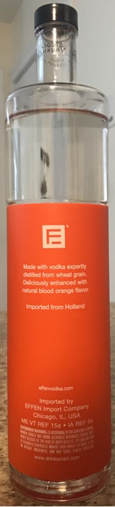Effen Blood Orange Vodka - Effen Import Co. (750mL) alcohol collectible [Barcode 080686938484] - Main Image 2