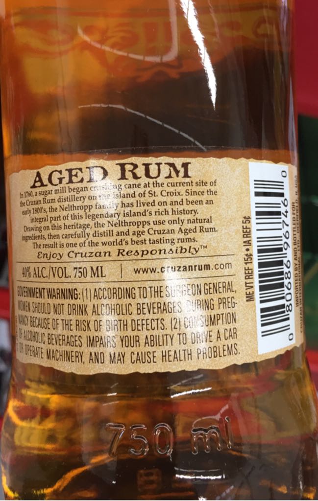 Cruzan Aged Rum - Cruzan (750 mL) alcohol collectible [Barcode 080686967460] - Main Image 2