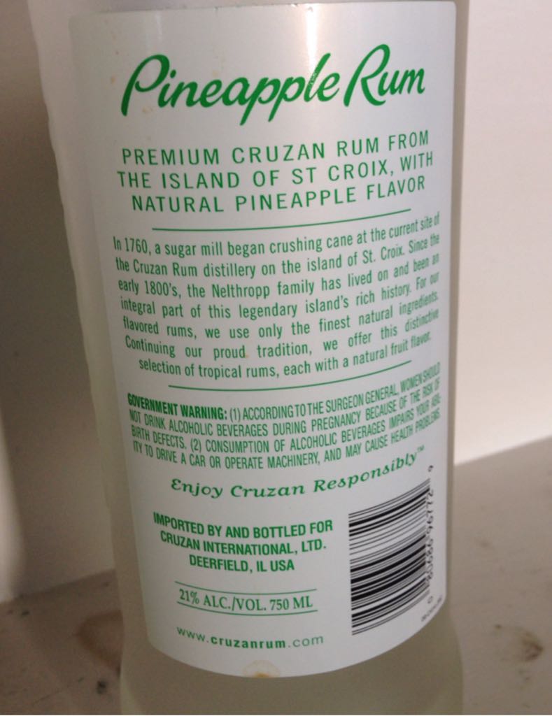 Cruzan Pineapple Rum - Cruzan International Ltd. (750 mL) alcohol collectible [Barcode 080686967729] - Main Image 2