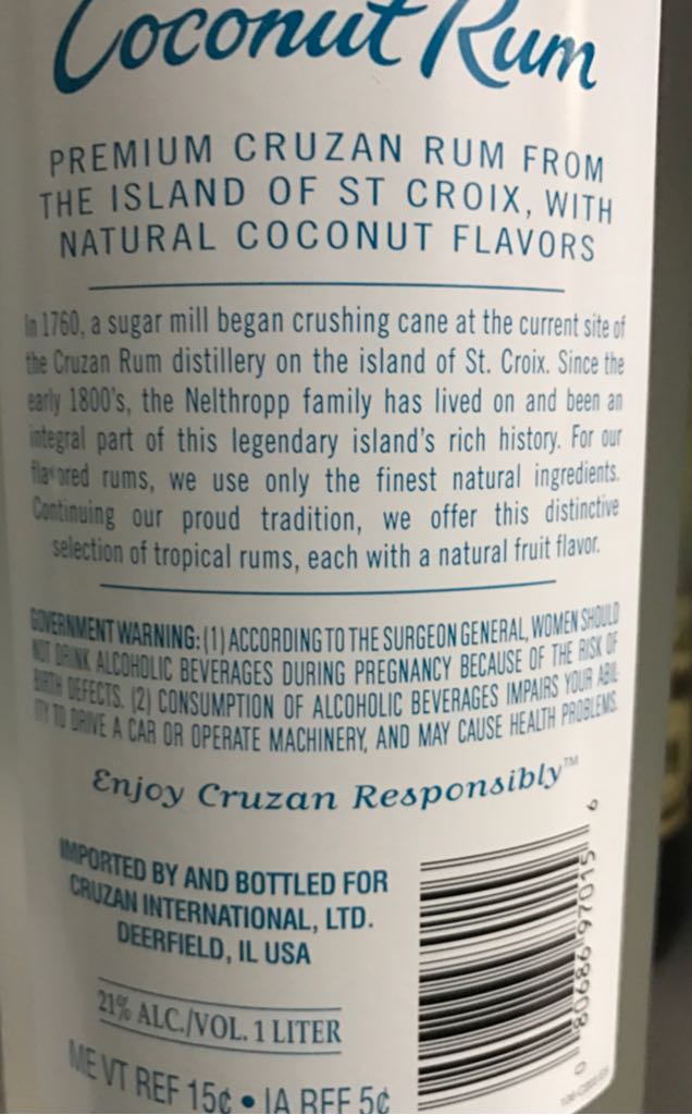 Coconut Rum - Crouzon International (1L) alcohol collectible [Barcode 080686970156] - Main Image 2