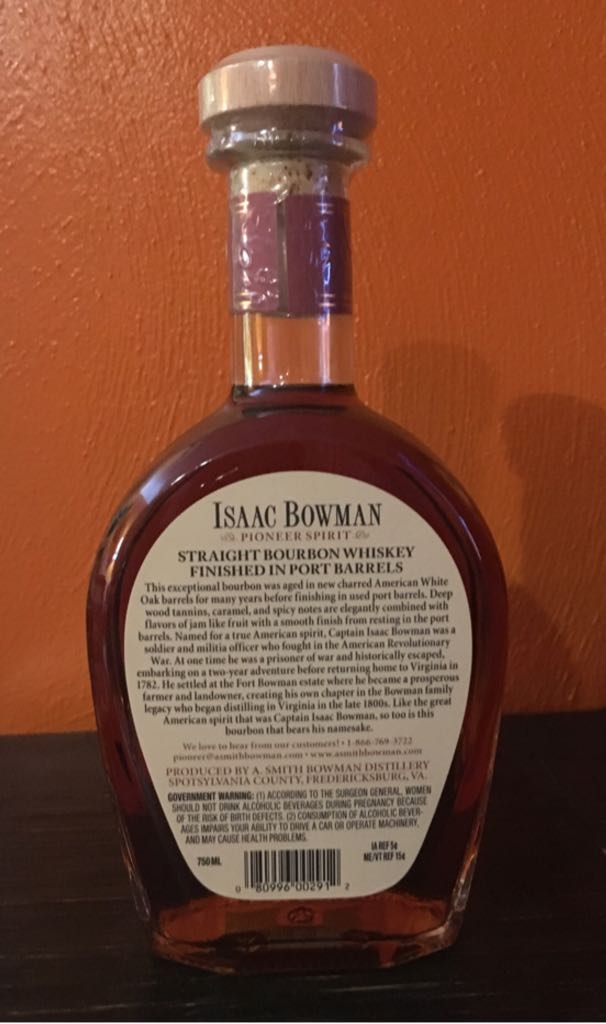 Isaac Bowman Port Barrel Finished - A. Smith Bowman Distillery (750mL) alcohol collectible [Barcode 080996002912] - Main Image 2