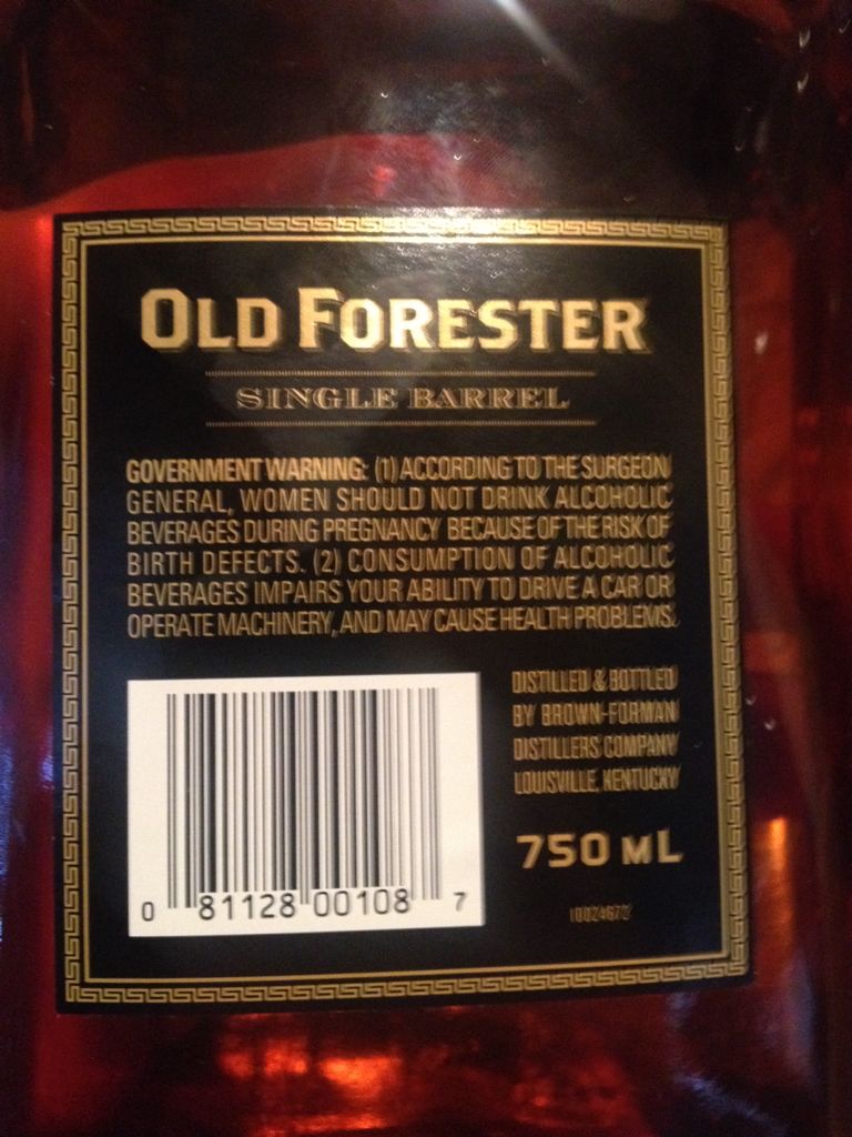 Old Forester “Single Barrel” - Old Foreater Distilling Co   Louisville KY (750mL) alcohol collectible [Barcode 081128001087] - Main Image 2