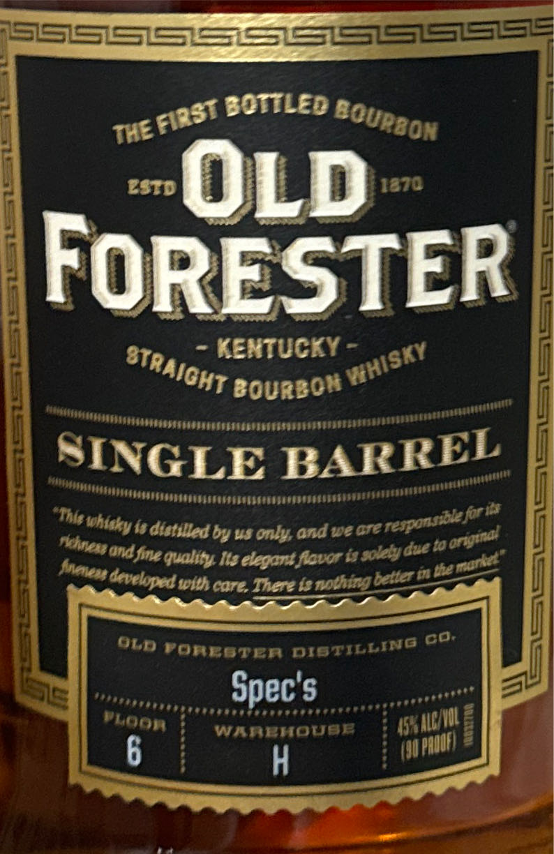 Old Forester “Single Barrel” - Old Foreater Distilling Co   Louisville KY (750mL) alcohol collectible [Barcode 081128001087] - Main Image 4
