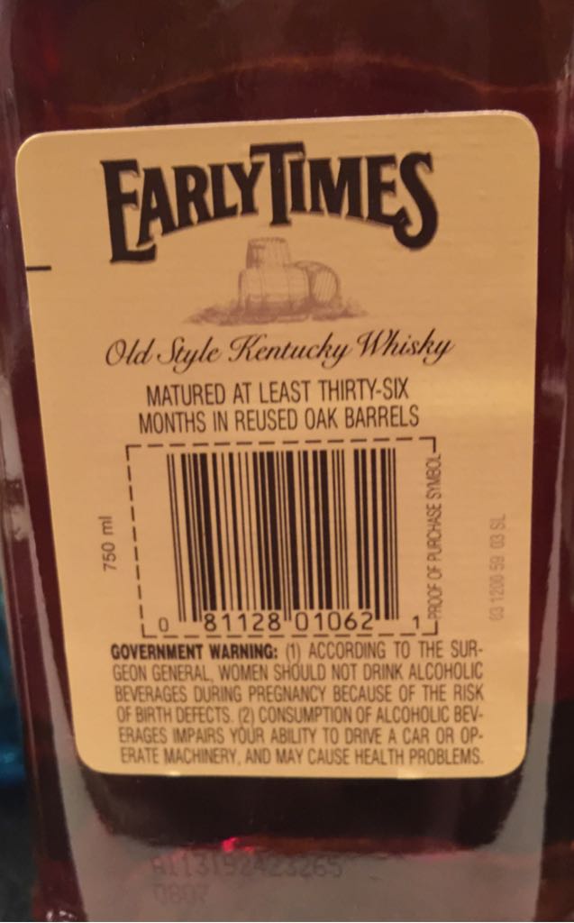 Early Times Kentucky Bourbon - Early Times Distillery Company (50mL) alcohol collectible [Barcode 081128010621] - Main Image 2