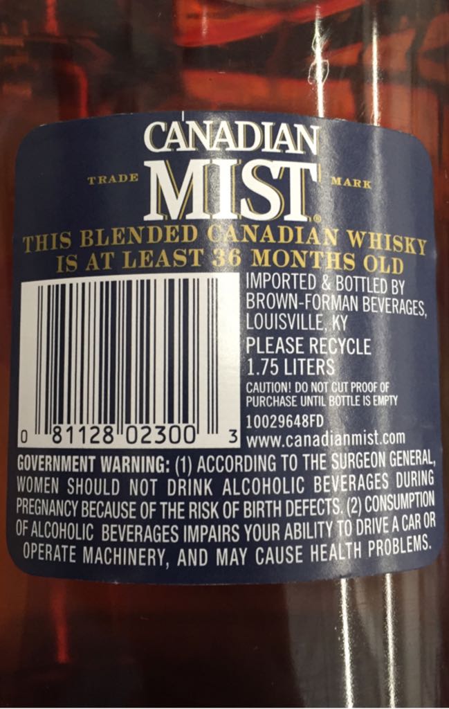 Canadian Mist Blended Canadian Whisky - Brown Foreman Distillers (1.75L) alcohol collectible [Barcode 081128023003] - Main Image 2