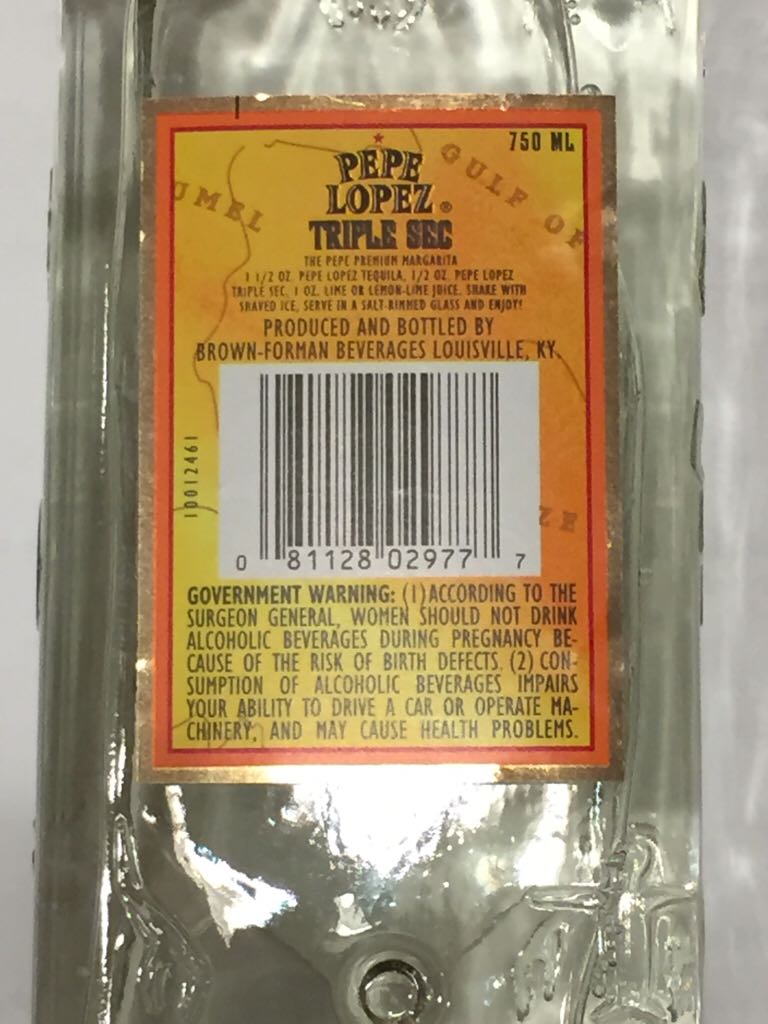 Pepe Lopez Triple Sec - Brown-Forman Beverages (.75 mL) alcohol collectible [Barcode 081128029777] - Main Image 2