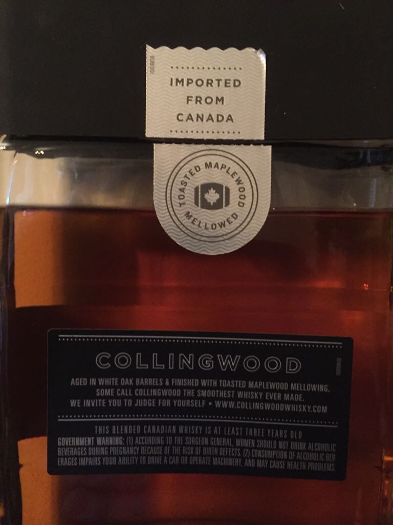 Collingwood Whiskey - Brown-Forman Beverages (750 mL) alcohol collectible [Barcode 081128034061] - Main Image 2