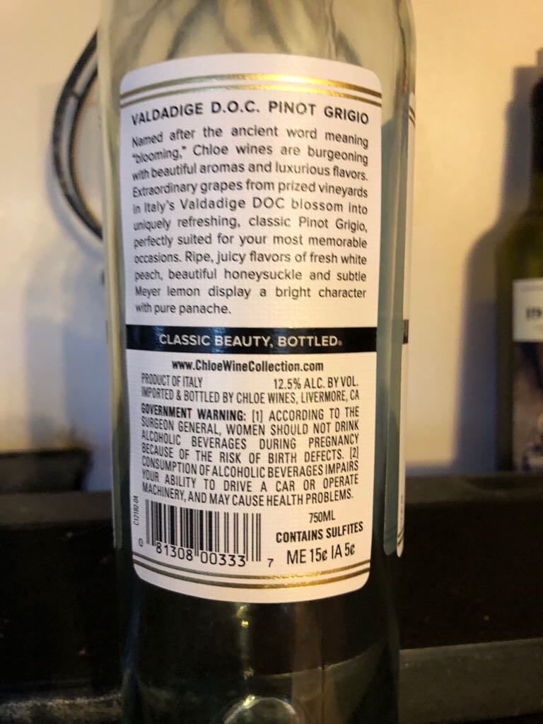 Chloe - Valdadige D.O.C. Italy (750 mL) alcohol collectible [Barcode 081308003337] - Main Image 2