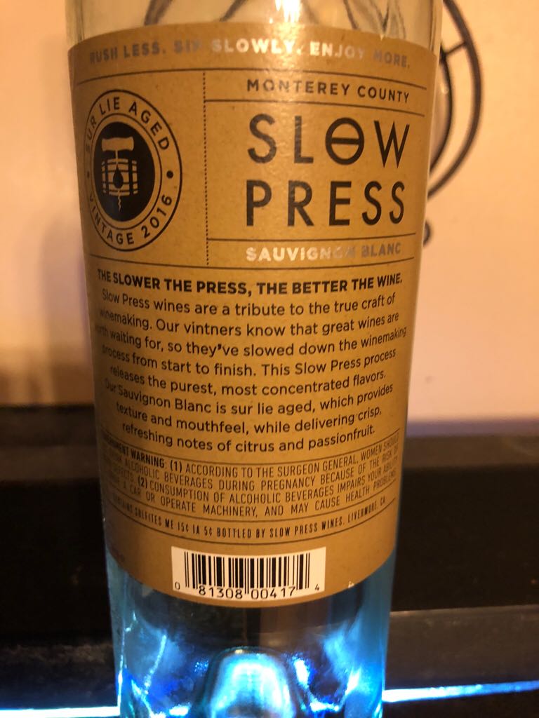 Slow Press - Monterey County (750 mL) alcohol collectible [Barcode 081308004174] - Main Image 2
