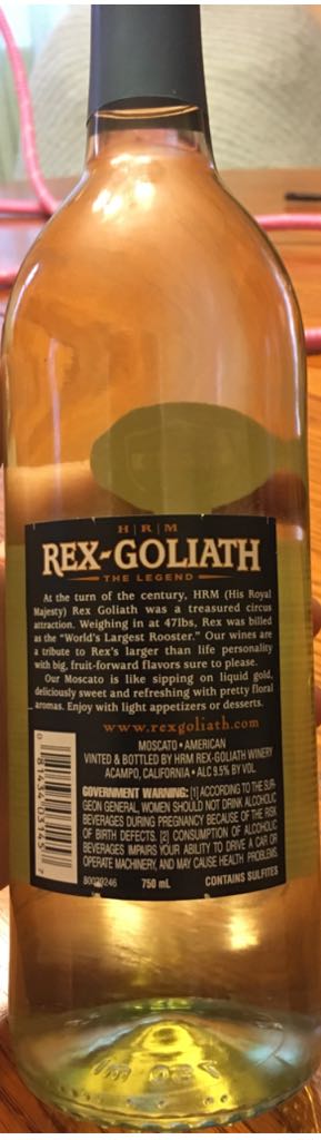 Rex-Goliath Moscato - HRM Rex-Goliath Winery alcohol collectible [Barcode 081434031457] - Main Image 2