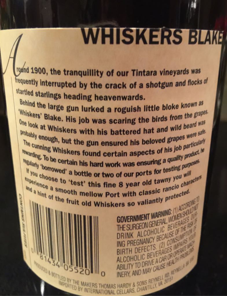 Whiskers Tawny Port - A Hardy & Co. (750 mL) alcohol collectible [Barcode 081434055200] - Main Image 2