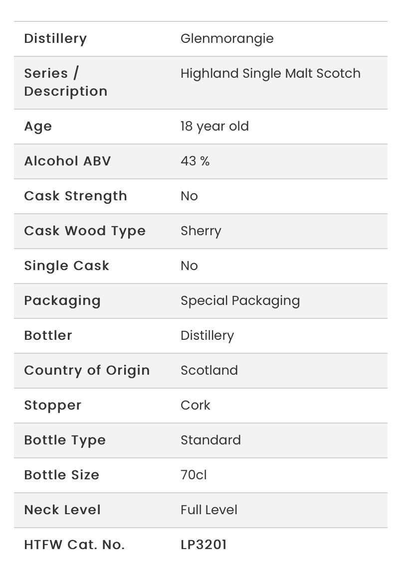 Glenmorangie 18 Year Old - Glenmorangie Distillery (700 ml) alcohol collectible [Barcode 081753810849] - Main Image 2