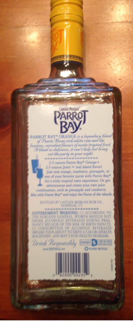 Captain Morgan Parrot Bay Orange - Captain Morgan Rum Co. (750 mL) alcohol collectible [Barcode 082000002352] - Main Image 2