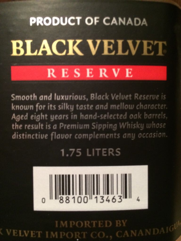 Black Velvet Whiskey - The Canadian Club Whisky Company (7501.75 mL) alcohol collectible [Barcode 082000118541] - Main Image 2