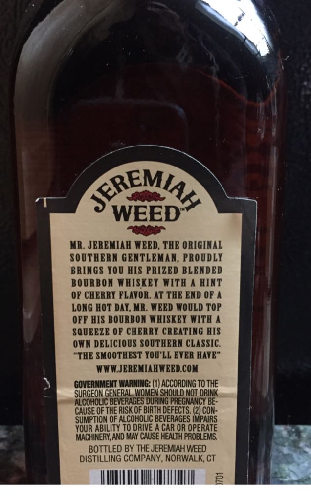 Jeremiah Weed Cheer Mash Flavored Blended Bourbon Whiskey  - Jeremiah Weed (750 mL) alcohol collectible [Barcode 082000747727] - Main Image 2